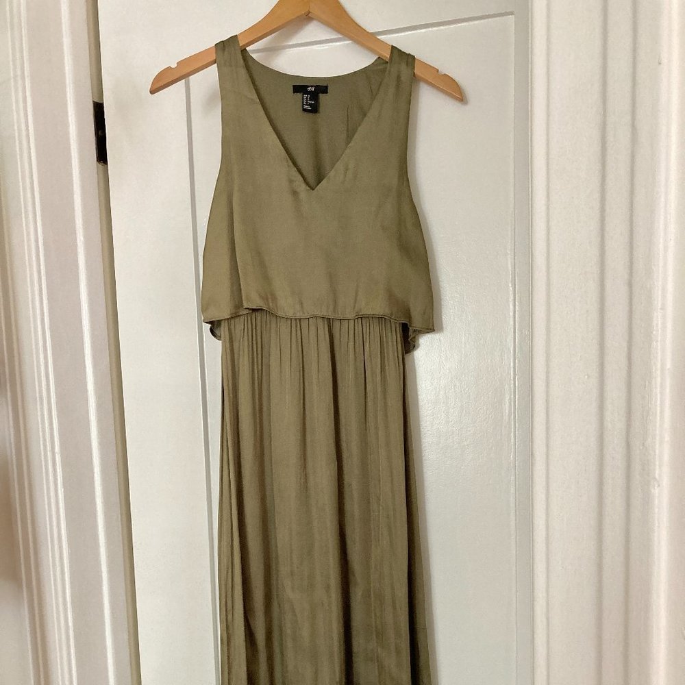 H&M silky layered olive midi dress